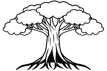  rainforest tree with big roots flat vector set, illustration on white background