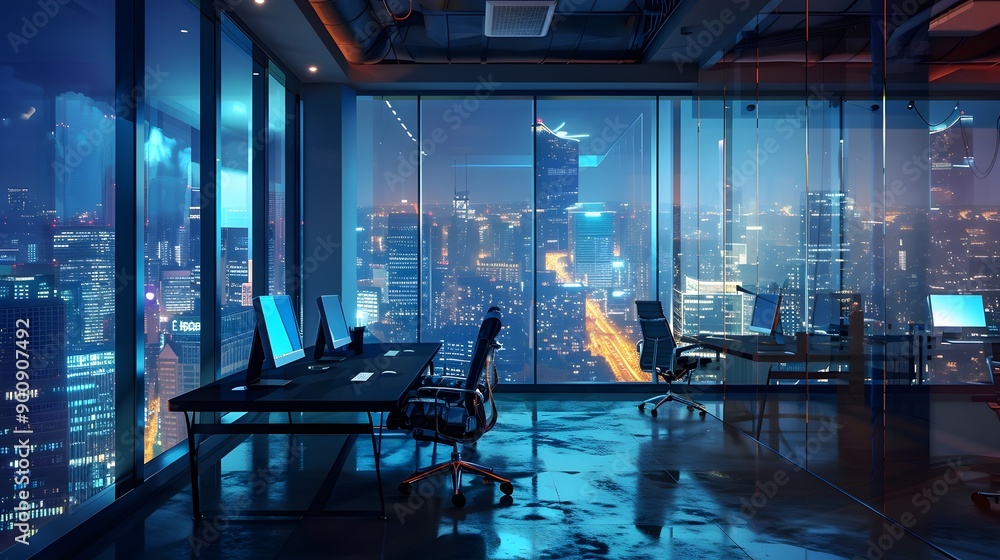 Poster Cutting Edge Smart Offices Equipped with Innovative Automated Systems for Enhanced Productivity