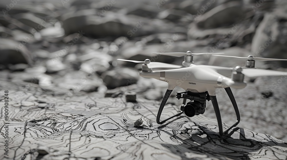 Leinwandbilder drone capturing topographic data for mapping and surveying