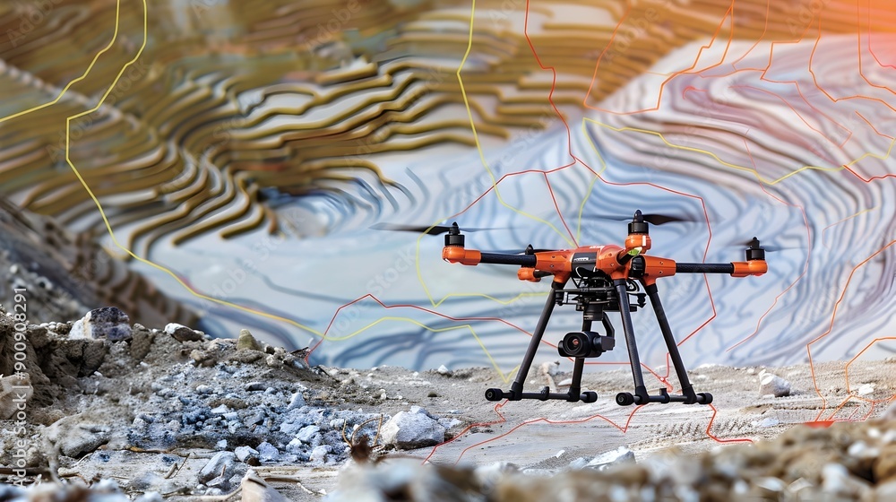 Leinwandbilder Drone Equipped with Topographic Mapping Sensors and GPS Data for Comprehensive Spatial Analysis
