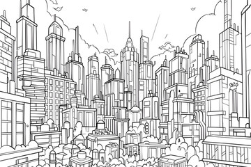 Obraz premium City landscape coloring page