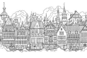 Obraz premium City landscape coloring page