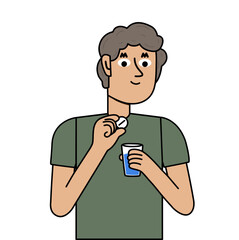 man with a glass of water ready to take a pill
