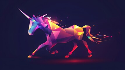 Fototapeta premium Abstract Polygonal Unicorn with Glowing Mane