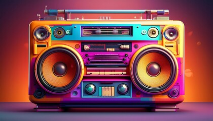 Colorful retro Boombox 3d illustration.