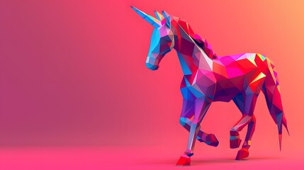 Obraz premium Low Poly Unicorn in a Gradient Pink Background