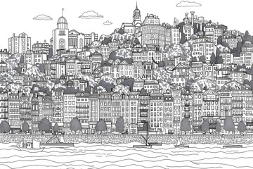 Obraz premium City landscape coloring page