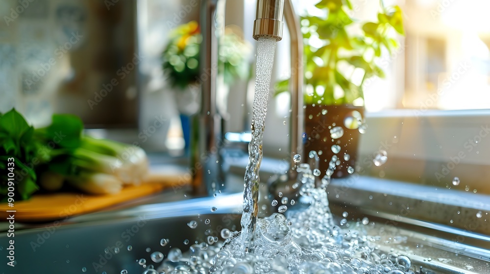 Aufkleber filtered water running through home system for clean drinking