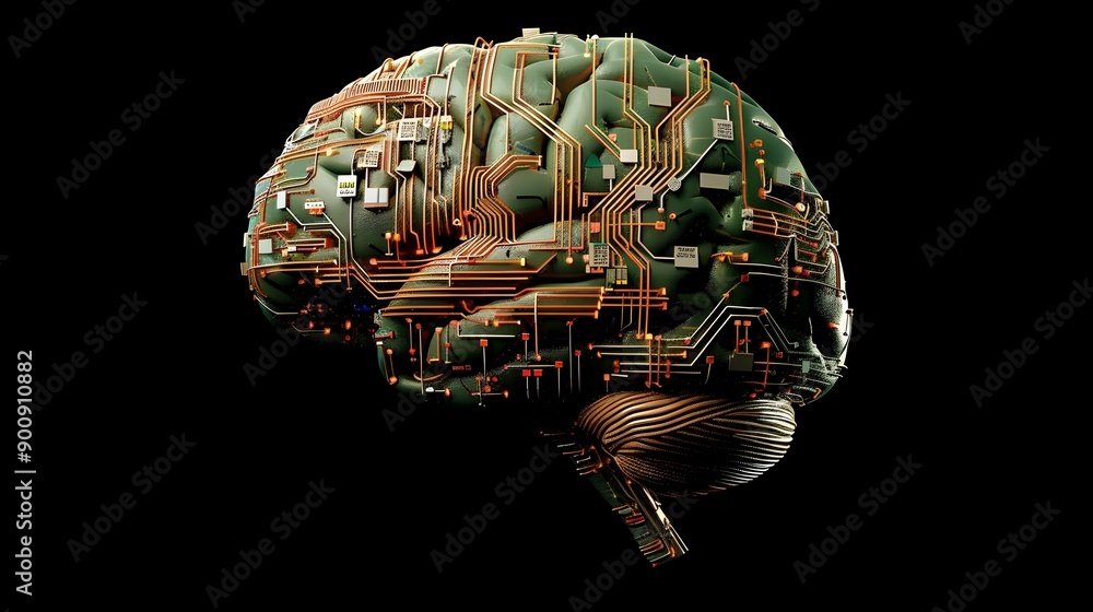 Aufkleber Futuristic Brain Merged with Circuitry Symbolizing Intelligence and Brain Computer Interfaces