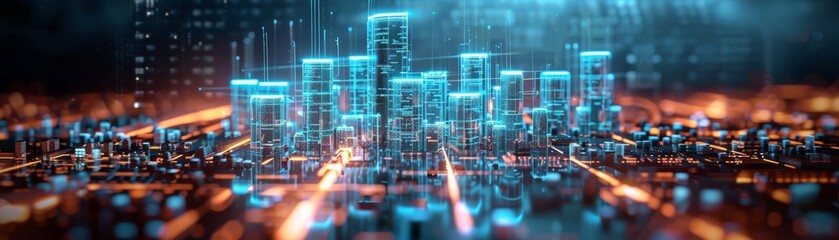 Fototapeta premium Futuristic Cityscape with Digital Neon Lights
