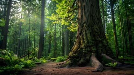 Fototapeta premium Douglas fir tree in Cathedral Grove, MacMillan Provincial Park, Vancouver island, British Columbia, Canada. 