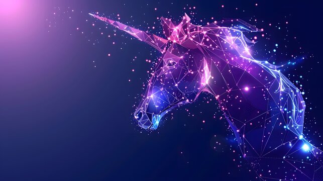 Abstract Low Poly Unicorn Head with Glowing Lines