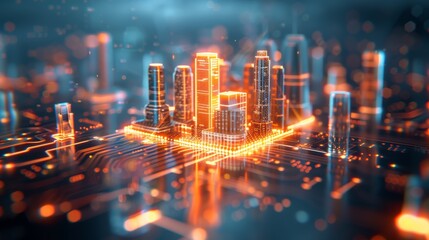 Fototapeta premium Futuristic city with glowing skyscrapers and technology