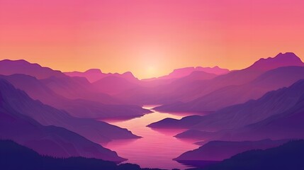 A Vibrant Sunset Over a Serene Lake and Mountain Range