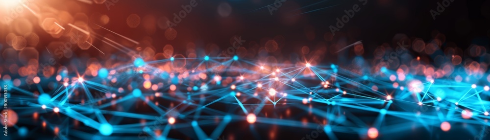 Poster abstract digital network with glowing nodes