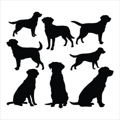 Labrador Retriever dog silhouette set animals vector template