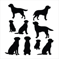 Labrador Retriever dog silhouette set animals vector template