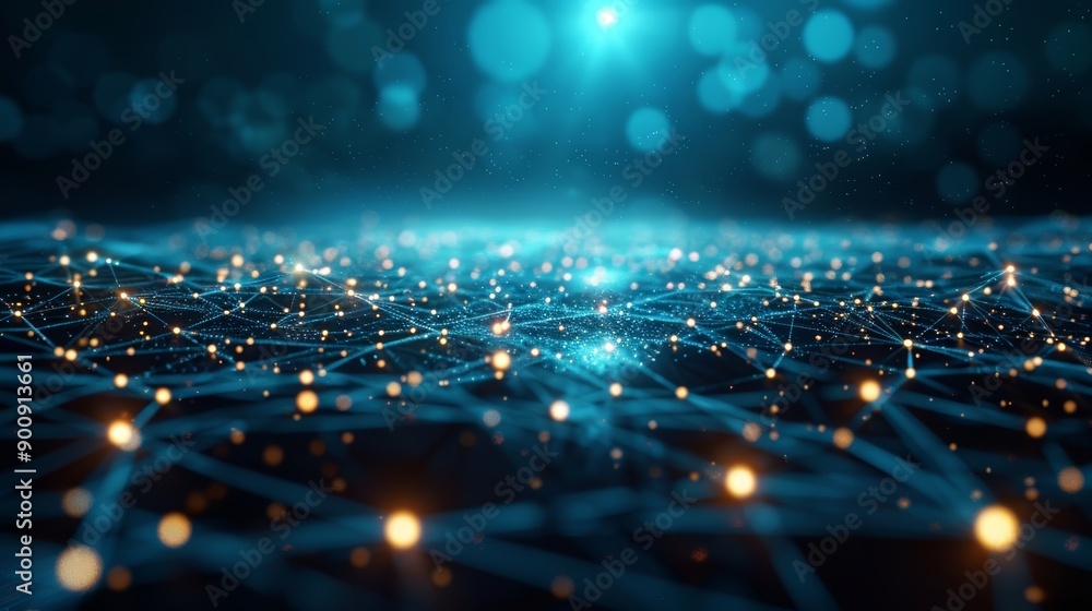 Poster digital network with glowing connections and nodes