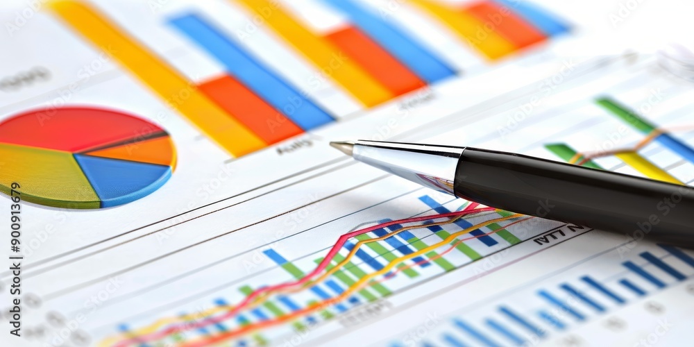 Aufkleber close-up of a financial strategy document with charts and graphs, symbolizing investment planning an