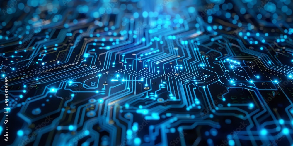 Poster abstract digital circuit board with nodes and connections, symbolizing technological strategy and in