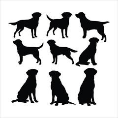 Labrador Retriever dog silhouette set animals vector template