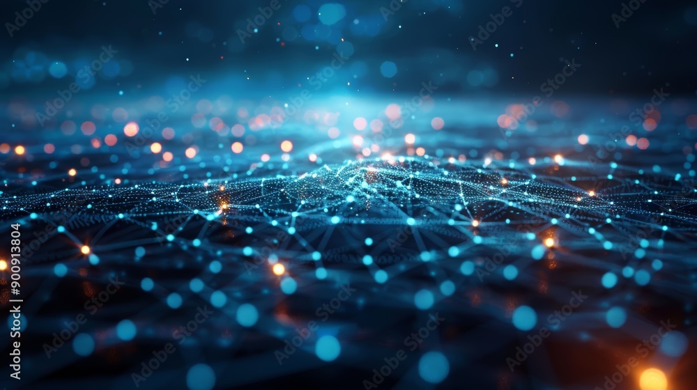 Poster abstract digital network with glowing nodes