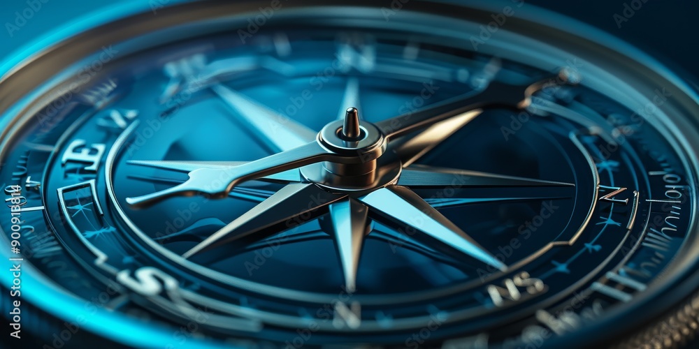 Poster close-up of a compass pointing towards a strategic direction, symbolizing guidance and strategic dec