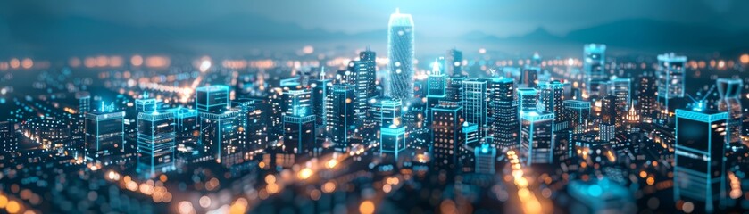 Obraz premium Futuristic Cityscape with Illuminated Skyscrapers