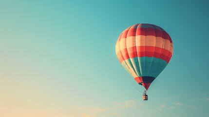 Naklejka premium Colorful Hot Air Balloon Soaring in a Clear Sky.