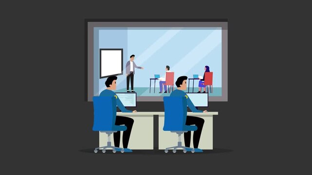 Private school with security cctv in class cartoon animation