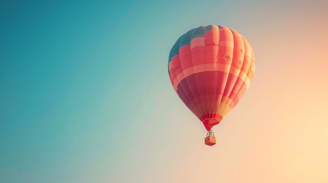 Colorful Hot Air Balloon Soaring Through Sky.