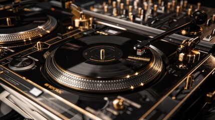 Obraz premium Gold and Black Turntable