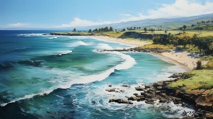 Obraz premium 海と青空イラスト,Generative AI AI画像