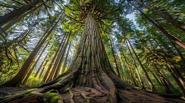 Douglas fir tree in Cathedral Grove, MacMillan Provincial Park, Vancouver island, British Columbia, Canada. 