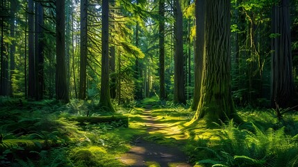 Obraz premium Douglas fir tree in Cathedral Grove, MacMillan Provincial Park, Vancouver island, British Columbia, Canada. 