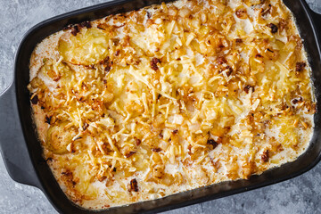 cheesy creamy potato bake before going in the oven
