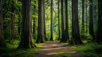 Obraz premium Douglas fir tree in Cathedral Grove, MacMillan Provincial Park, Vancouver island, British Columbia, Canada. 