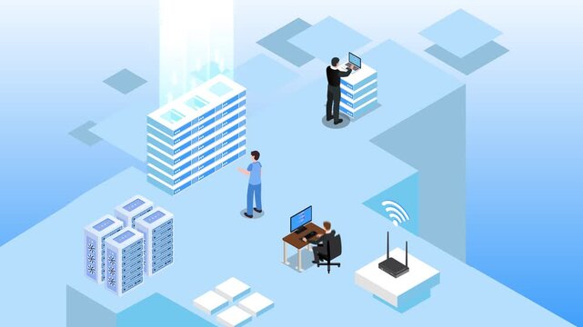 Cloud technologies design concept with people 3d animation cartoon