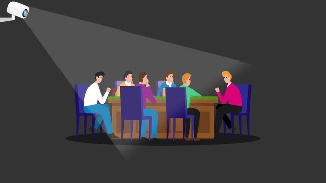 CCTV security camera on people gambling cartoon animation
