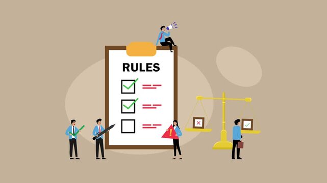 Business people studying list of rules cartoon animation