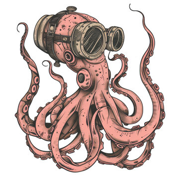 recommend clip art: An illustration of an octopus wearing a vintage diving helmet.