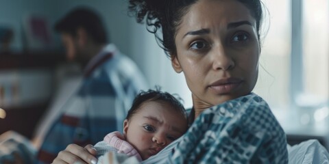 A mother cradles her newborn in her arms