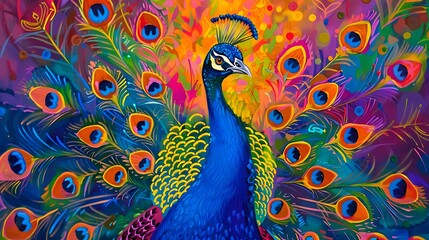 Fototapeta premium Peacock Feathers Painting - Vibrant Colors