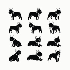 French bulldog animals breed silhouette set vector template