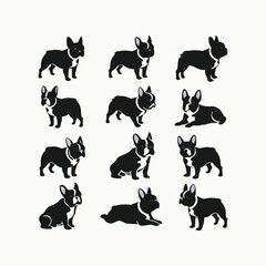 French bulldog animals breed silhouette set vector template