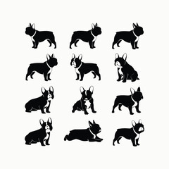 French bulldog animals breed silhouette set vector template