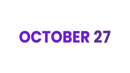 27th October calendar icon animation. Alpha matte with transparent background 4K resolution.
