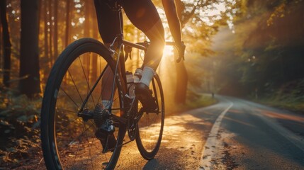 Fototapeta premium Cycling Through a Golden Forest