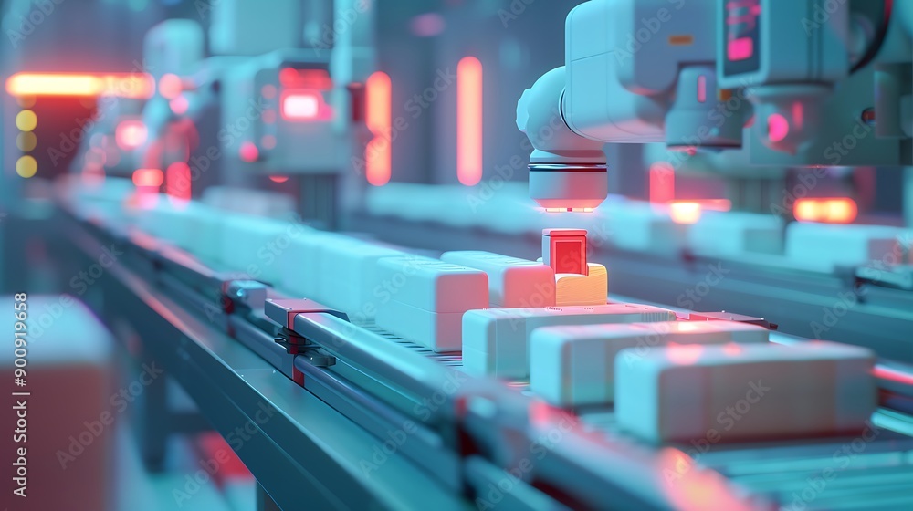 Poster automated production line with robotic arm