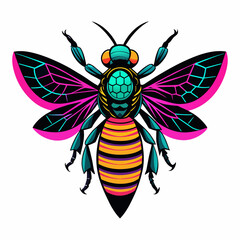 Black and white fly bee  vector illustration 